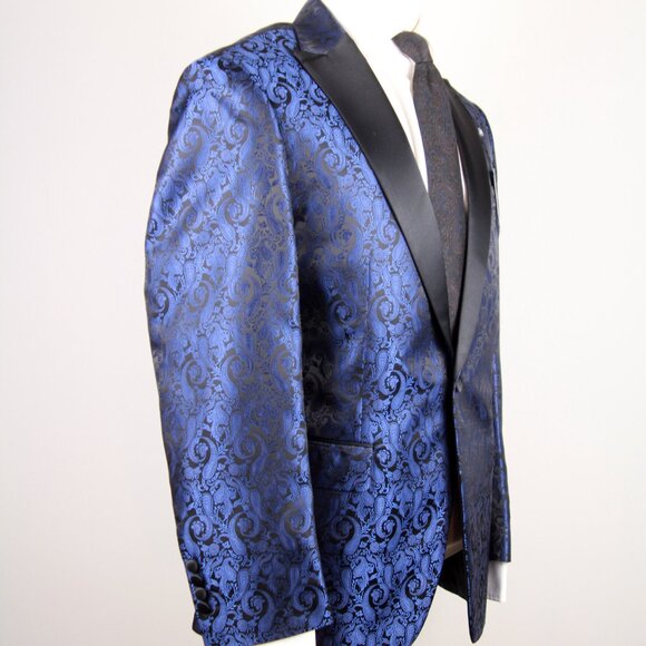 Jos A Bank Paisley Dinner Jacket Blazer Size 42R Blue Tailored Fit E03205‎ 16YC - Picture 6 of 8